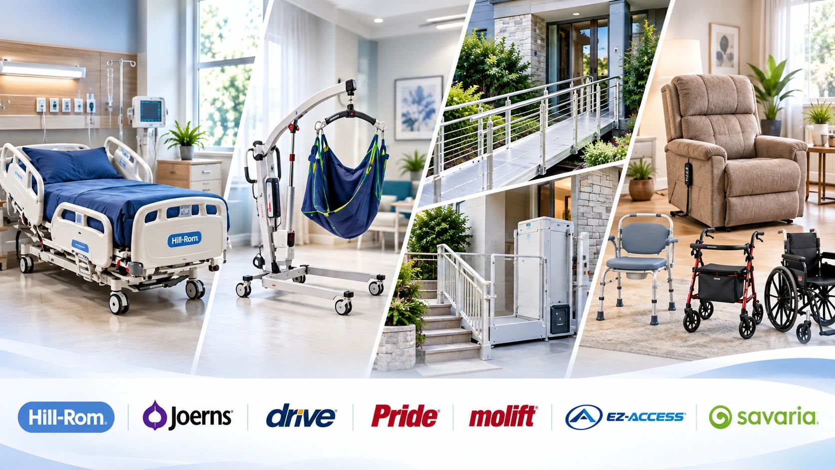 Trusted equipment brands: Hill-Rom, Joerns, Drive, Pride, Molift, EZ-Access, Savaria